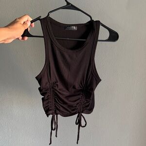 Trendy Black Ruched Tank Top
